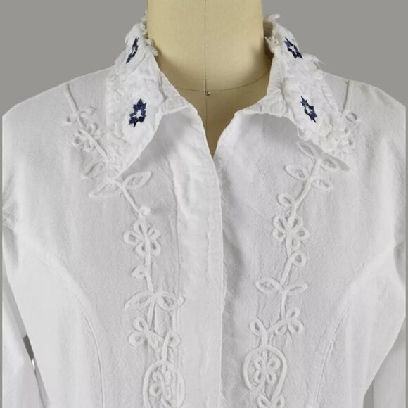 GIOCAM EMBROIDERED WHITE BLUE BUTTON UP CANVAS JACKET - Picture 2 of 8